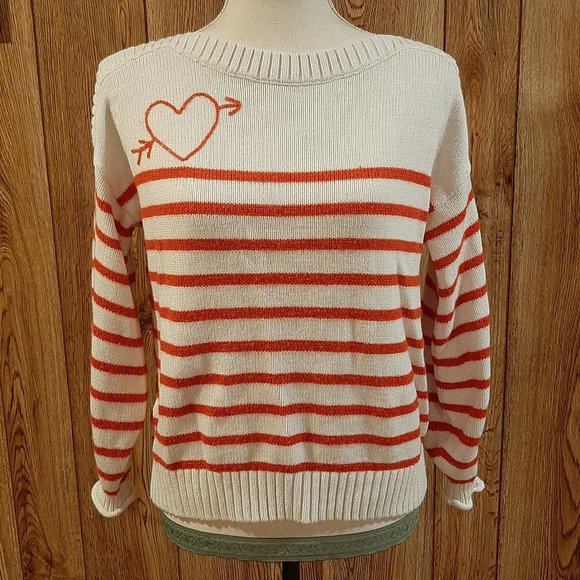 LOFT Sweaters - LOFT Red and White Striped Sweater with Heart (Small)